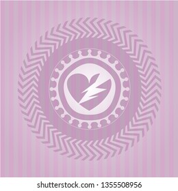 broken heart icon inside pink emblem. Vintage.