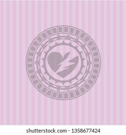 broken heart icon inside pink emblem