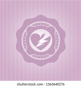 broken heart icon inside pink emblem. Vintage.