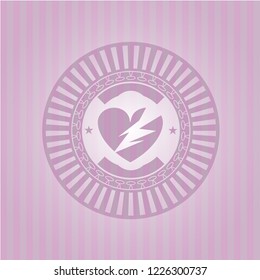 broken heart icon inside realistic pink emblem
