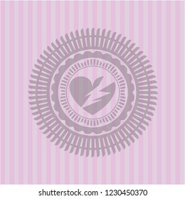 broken heart icon inside realistic pink emblem
