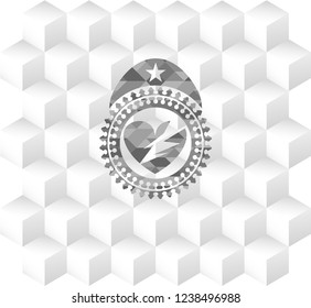 broken heart icon inside realistic grey emblem with cube white background