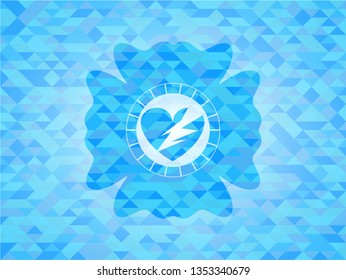 broken heart icon inside realistic light blue mosaic emblem