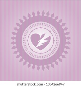 broken heart icon inside realistic pink emblem