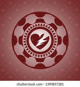 broken heart icon inside realistic red emblem