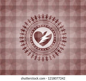broken heart icon inside red geometric badge. Seamless.