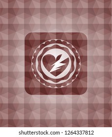 broken heart icon inside red badge with geometric background. Seamless.