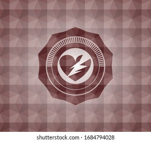 broken heart icon inside red badge with geometric background. Seamless.