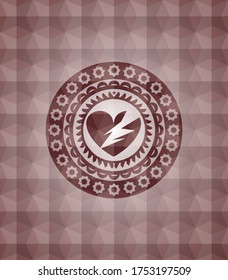 icono de corazón roto dentro del emblema de patrón geométrico sin costuras rojo. Sin inconveniente. 