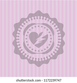 broken heart icon inside retro pink emblem