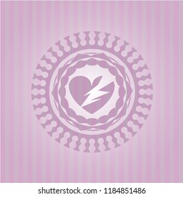 broken heart icon inside retro pink emblem