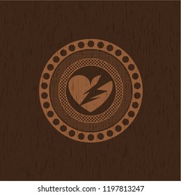 broken heart icon inside retro style wooden emblem