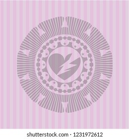 broken heart icon inside retro style pink emblem