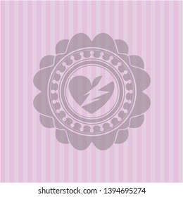 broken heart icon inside retro pink emblem