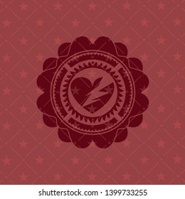 broken heart icon inside retro red emblem