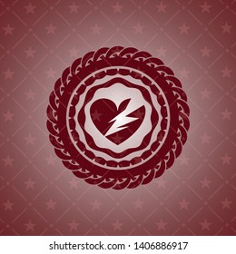 broken heart icon inside retro red emblem
