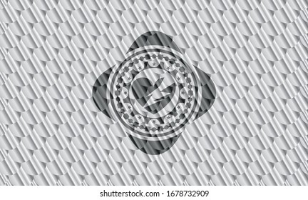 broken heart icon inside shiny silver badge. Scales pattern. Vector Illustration. Detailed.