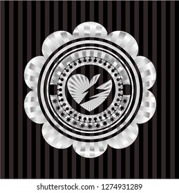 broken heart icon inside silver badge or emblem