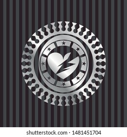 broken heart icon inside silver badge