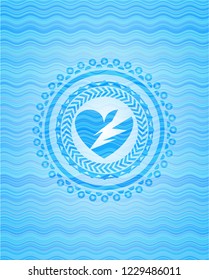 broken heart icon inside water wave emblem background.