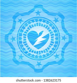 broken heart icon inside water wave concept style badge.