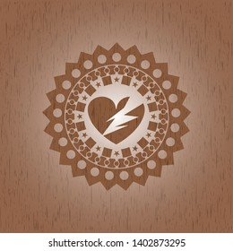 broken heart icon inside wood emblem. Vintage.