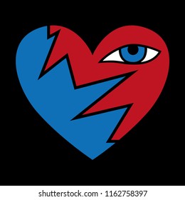 Broken Heart Icon Isolated On Black Background, Heartbreak Vector And Illustration