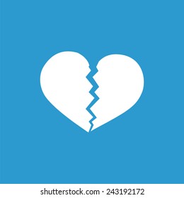 broken heart icon, isolated, white on the blue background. Exclusive Symbols 