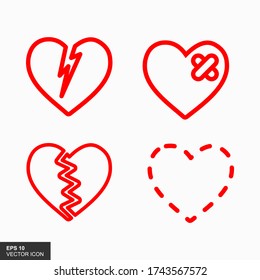 Broken Heart icon Line and flat style. Collection of vector heart shapes. Vector illustration.
