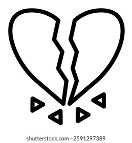 Broken heart icon line style transparent