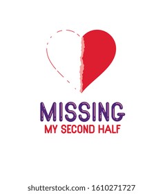 Broken heart icon lonely and missing mate lover girlfriend, divorce breakup and loneliness vector concept symbol, stylish illustration of broken relations.