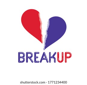 Broken heart icon lonely and missing mate lover girlfriend, divorce breakup and loneliness vector concept symbol, stylish illustration of broken relations.