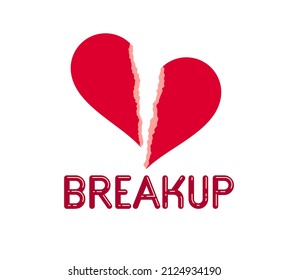 Broken heart icon lonely and missing mate lover girlfriend, divorce breakup and loneliness vector concept symbol, stylish illustration of broken relations.