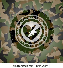 broken heart icon on camouflaged texture