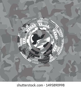 broken heart icon on grey camouflaged pattern