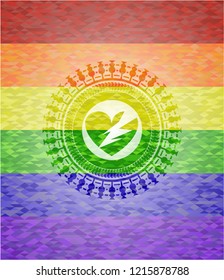broken heart icon on mosaic background with the colors of the LGBT flag