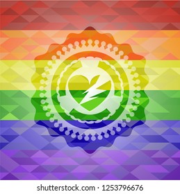 broken heart icon on mosaic background with the colors of the LGBT flag