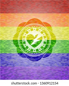 broken heart icon on mosaic background with the colors of the LGBT flag