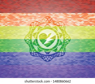 broken heart icon on mosaic background with the colors of the LGBT flag