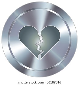 Broken heart icon on round stainless steel modern industrial button