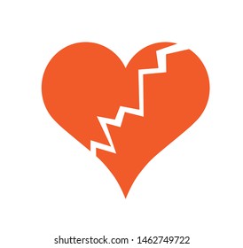 broken heart icon, orange, vector illustration, white background
