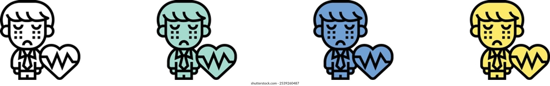 broken heart icon. Outline, Green, Blue and Yellow Style Design Isolated On White Background