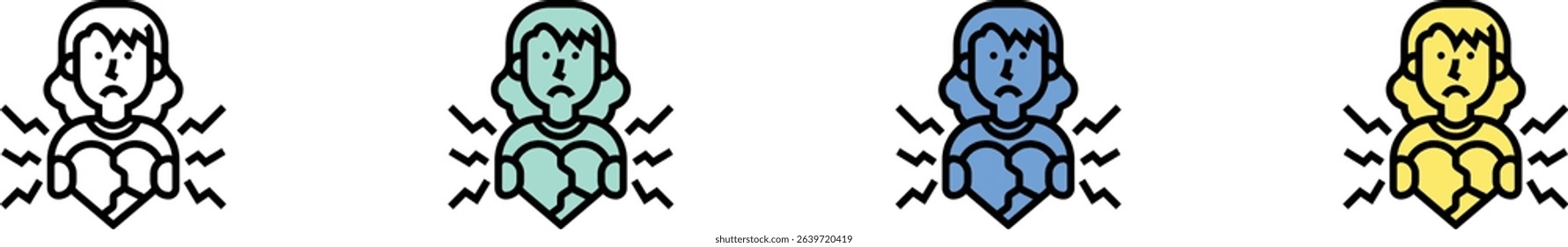 broken heart icon. Outline, Green, Blue and Yellow Style Design Isolated On White Background