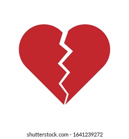 Broken heart icon  Red silhouette  Vector drawing  Isolated object white background  Isolate 