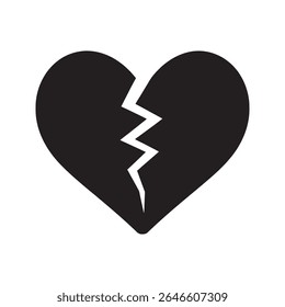 Broken heart icon representing a heartbreak divorce or a sad breakup a symbol of a painful relationship problem loneliness and emotional loss vector solid glyph icon