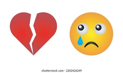 Broken Heart Icon And Sad Emoji Vector Illustration