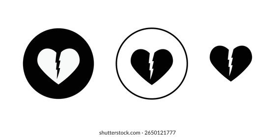 Broken heart icon set. Broken heart breast vector icon. 