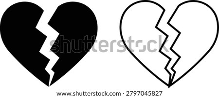 Broken Heart Icon Set Collection Group, Heartbreak and Love Loss Symbols Bundle, Emotional Pain, Sadness, Relationship Breakup Vector in Flat and Line Style