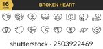 Broken Heart icon set. Includes heart, broken, cry, arrow heart, bubble heart, and More. Outline icons vector collection.