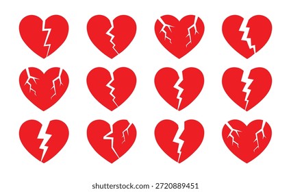 Conjunto de iconos de corazón roto Vector de relación de símbolos de grieta de amor rojo